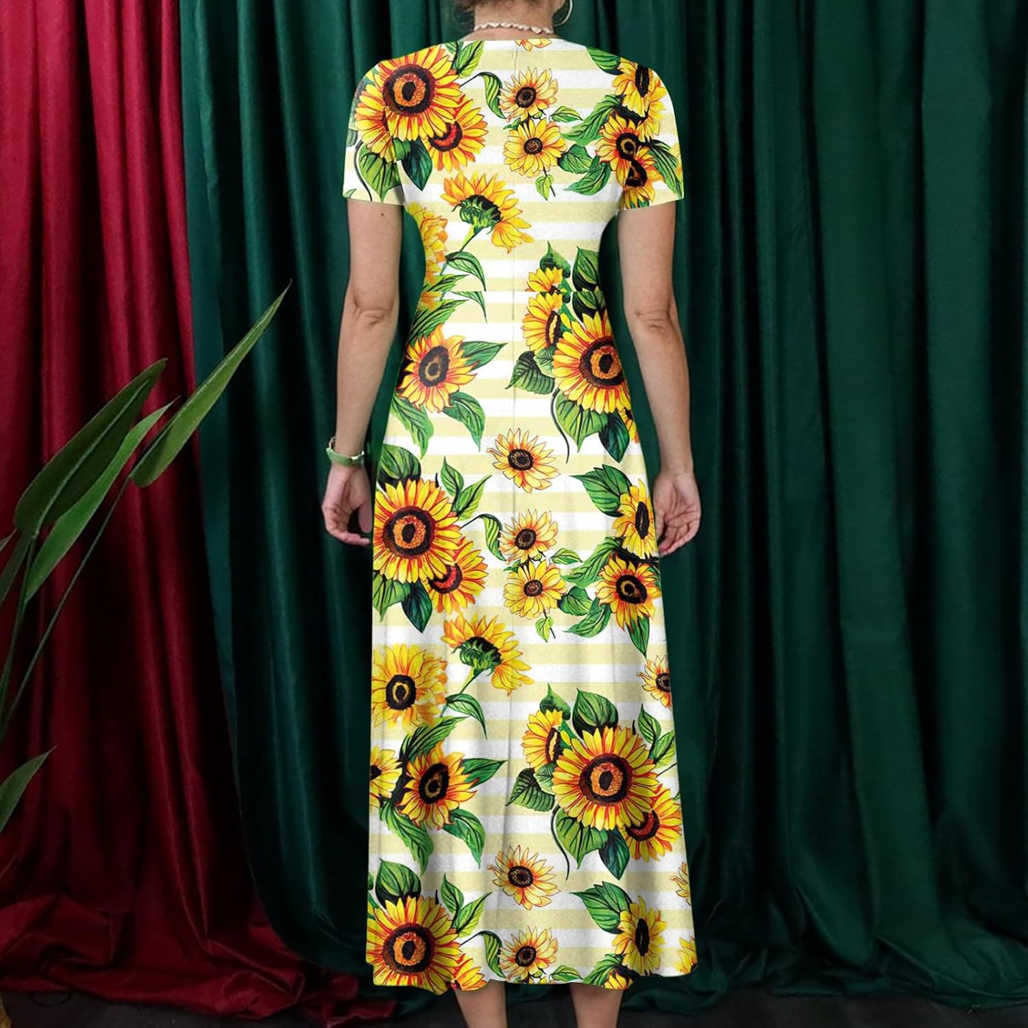 ZEFOTIM Maxi Dress for Women Plus Size Cute Floral Dress Short Sleeve Crew Neck Dresses