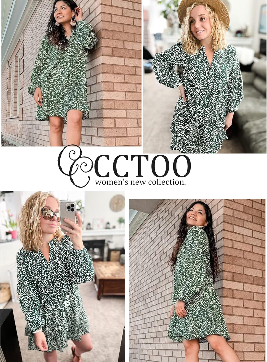 CCTOO Women's Summer Dresses Casual V Neck Button Down 3/4 Sleeve Floral Print Loose Flowy Shirt Dress