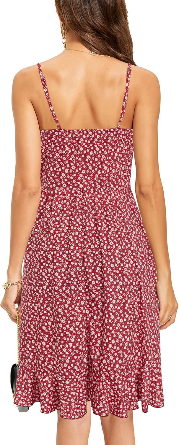ULTRANICE Womens Summer Dresses Floral V Neck Ruffled Hem Spaghetti Spring Casual Beach Outfits Flowy Wrap Sun Dress