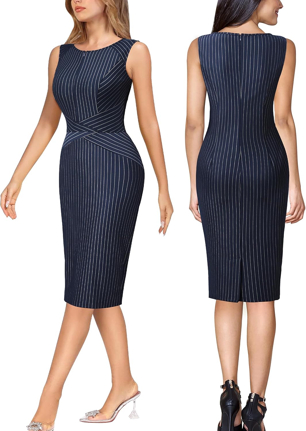VFSHOW Womens Elegant Slim Front Zipper up Work Business Office Party Sheath Dress