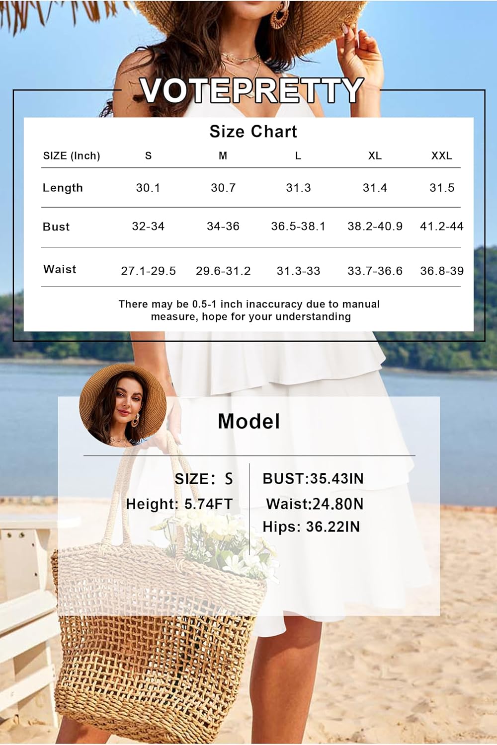 VOTEPRETTY Women's Summer Dresses Spring Sundresses Beach Clothes Outfit Vacation 2024 V Neck Casual Tropical Resort Hawaiian