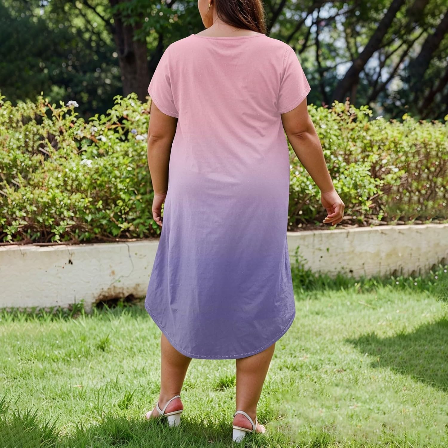 Maxi Dresses for Women 2025 Plus Size Tie Dye V Neck Dress Short Sleeve Side Split Beach Summer Sundress with Pocket