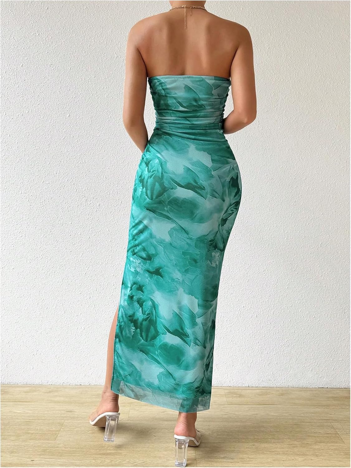 Milumia Women's Printed Strapless Tube Top Long Dress Slit Hem Sleeveless Bodycon Maxi Dresses