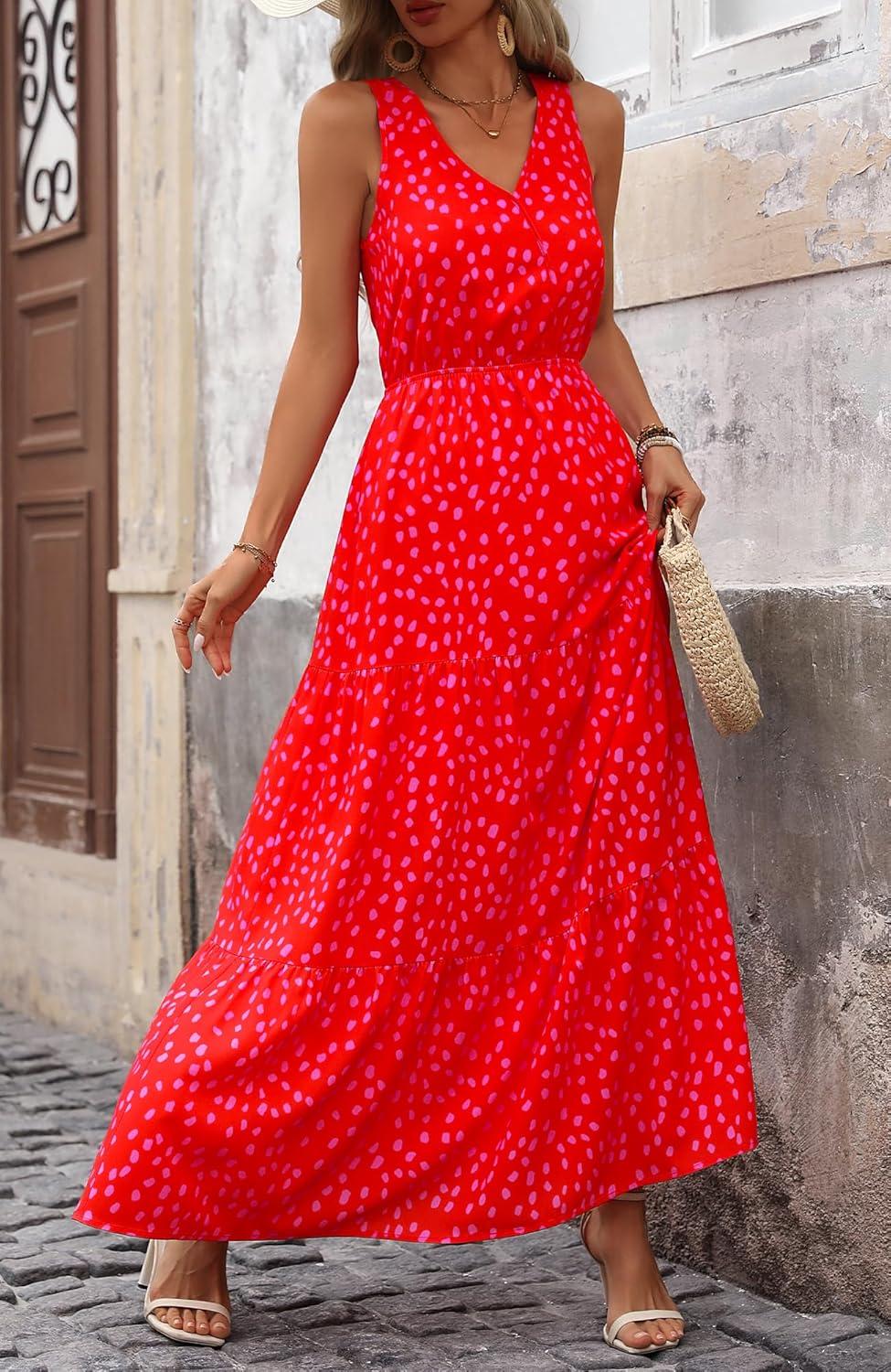 BTFBM Women Summer Dresses Casual Sleeveless Maxi Dresses Cute Floral Long Dress Wedding Guest Dress
