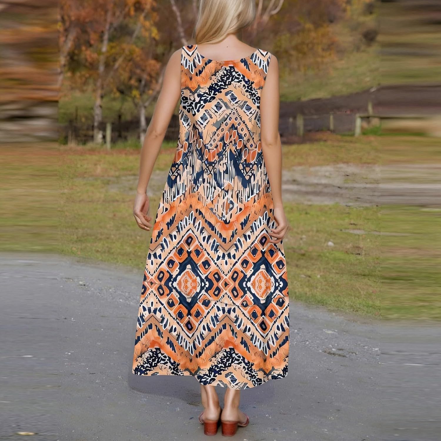 Womens Summer Tank Dress Vacation Boho Floral Long Dresses with Pockets Resort Wear Swing Beach Sleeveless Sundress