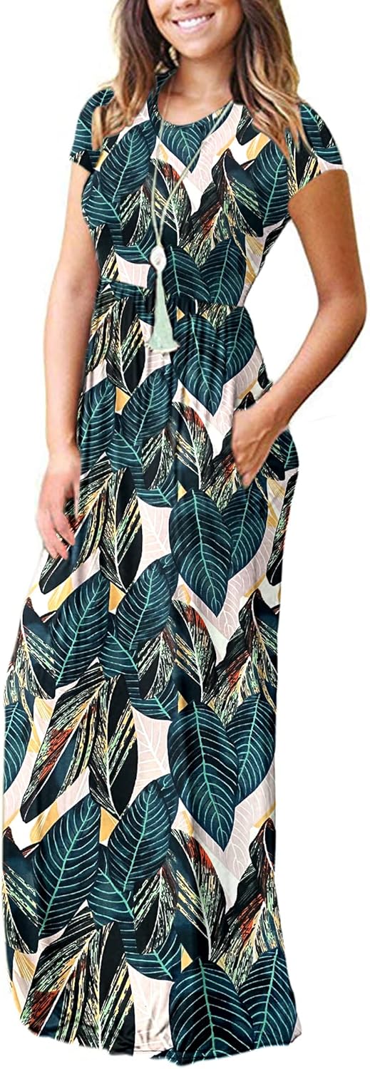 AUSELILY Women's Short Sleeve Loose Plain Casual Long Maxi Dresses for Women 2025