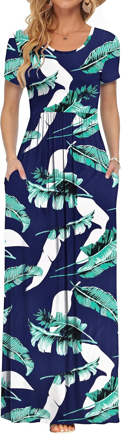 AUSELILY Women's Short Sleeve Loose Plain Casual Long Maxi Dresses for Women 2025