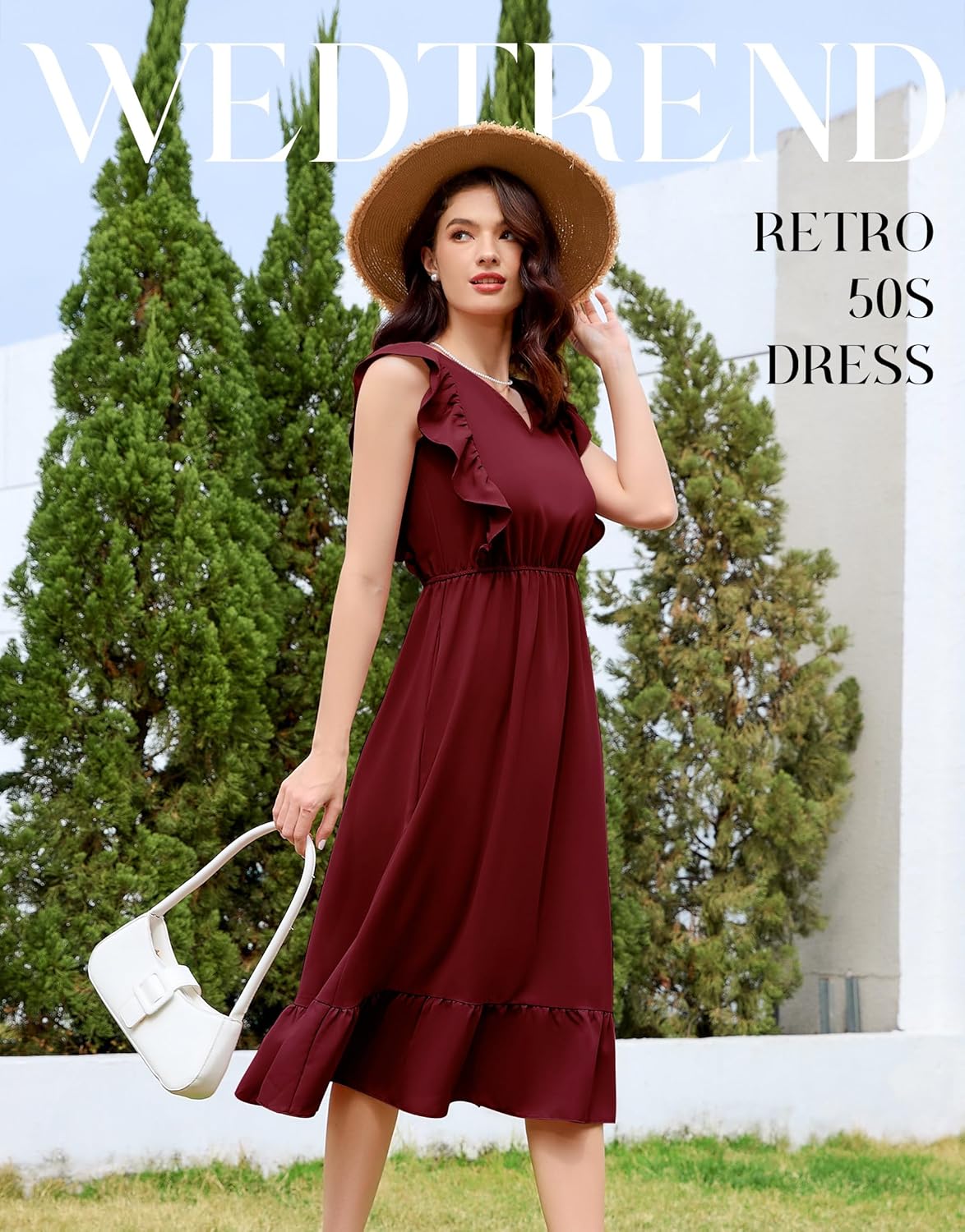 Wedtrend Women's Cocktail Dresses Ruffle Sleeve Vinatge 1940s Dresses Wedding Guest Dress Tiered Boho Dress