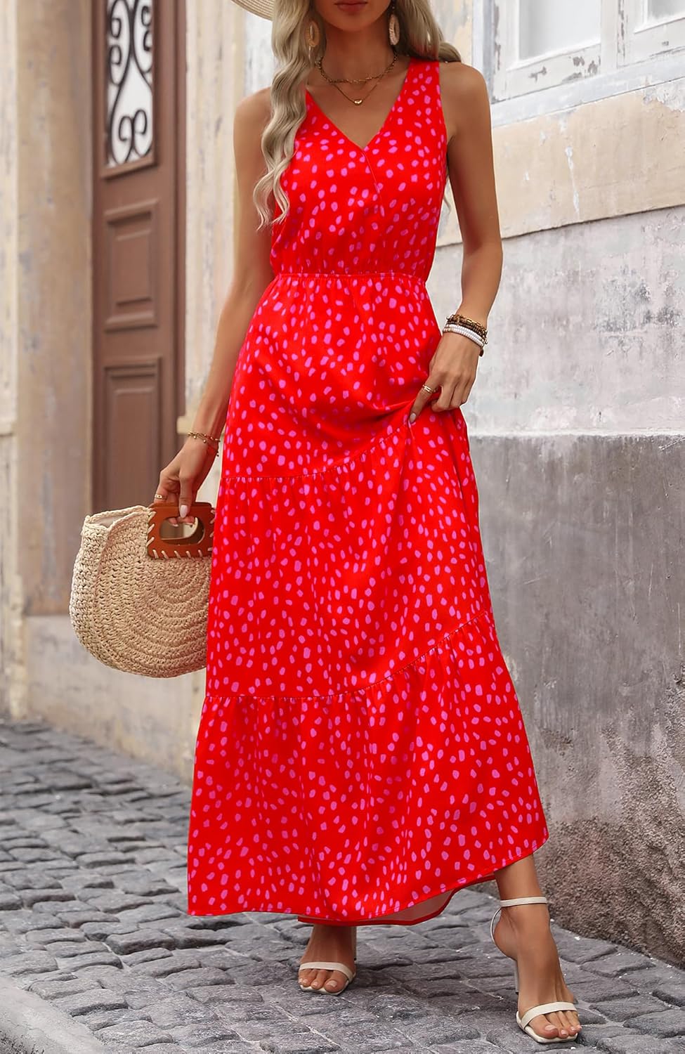 BTFBM Women Summer Dresses Casual Sleeveless Maxi Dresses Cute Floral Long Dress Wedding Guest Dress