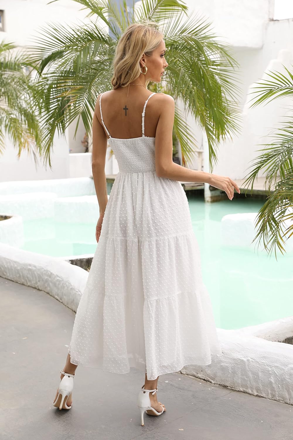 Dokuritu Women's Beach Crochet Lace Maxi Dress Solid Color Summer Vacation Spaghetti Strap Long Dress 2024