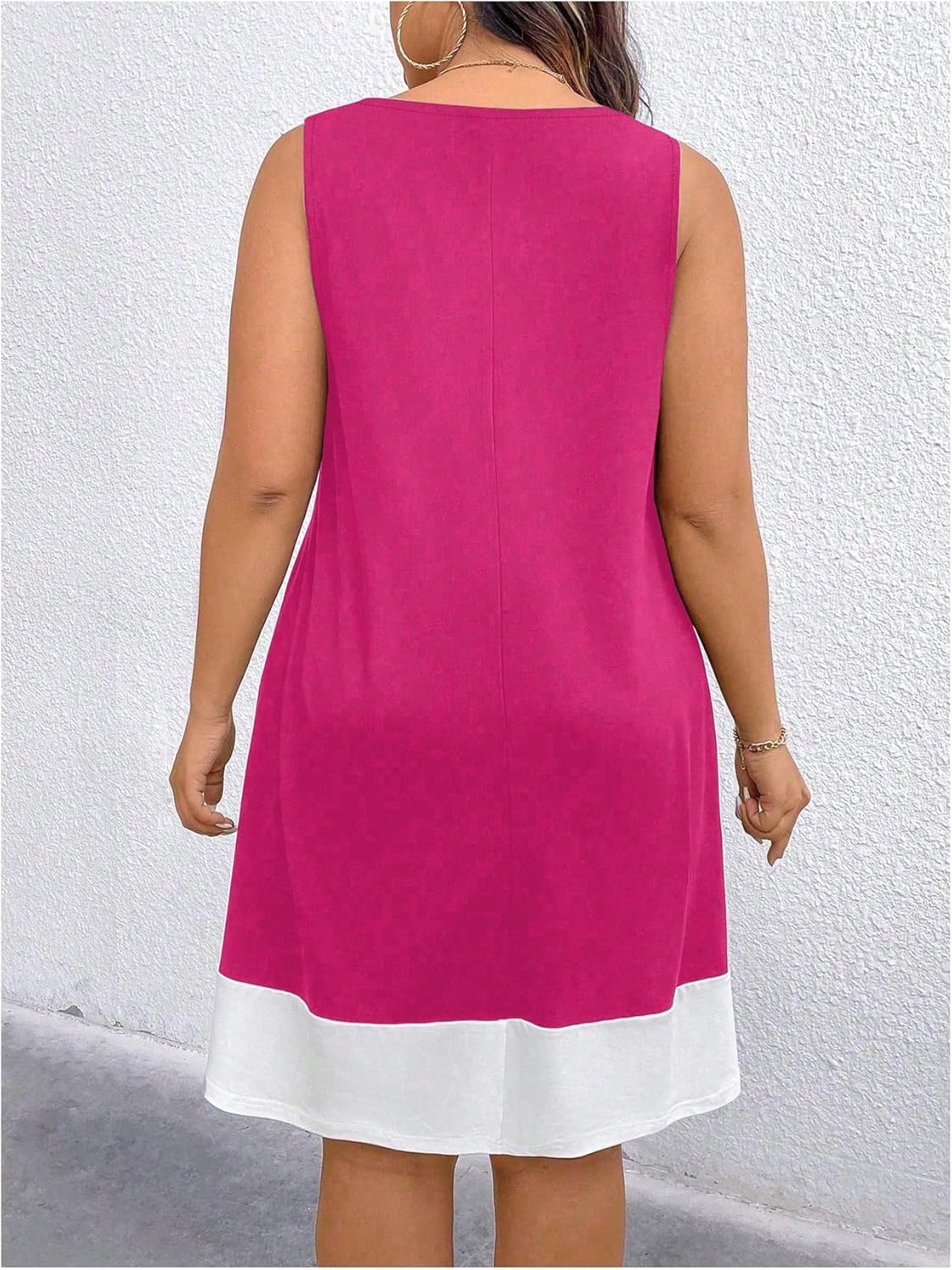 Verdusa Women's Plus Size Summer Dress Color Block Quarter Zip Tank Dress Sleeveless Short Dresses
