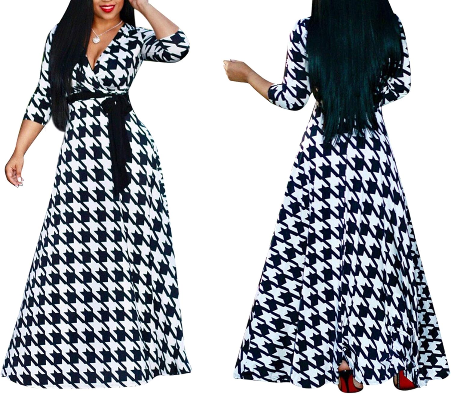 FANDEE Plus Size Maxi Dress for Women Casual Summer Sundress V-Neck 3/4 Sleeve