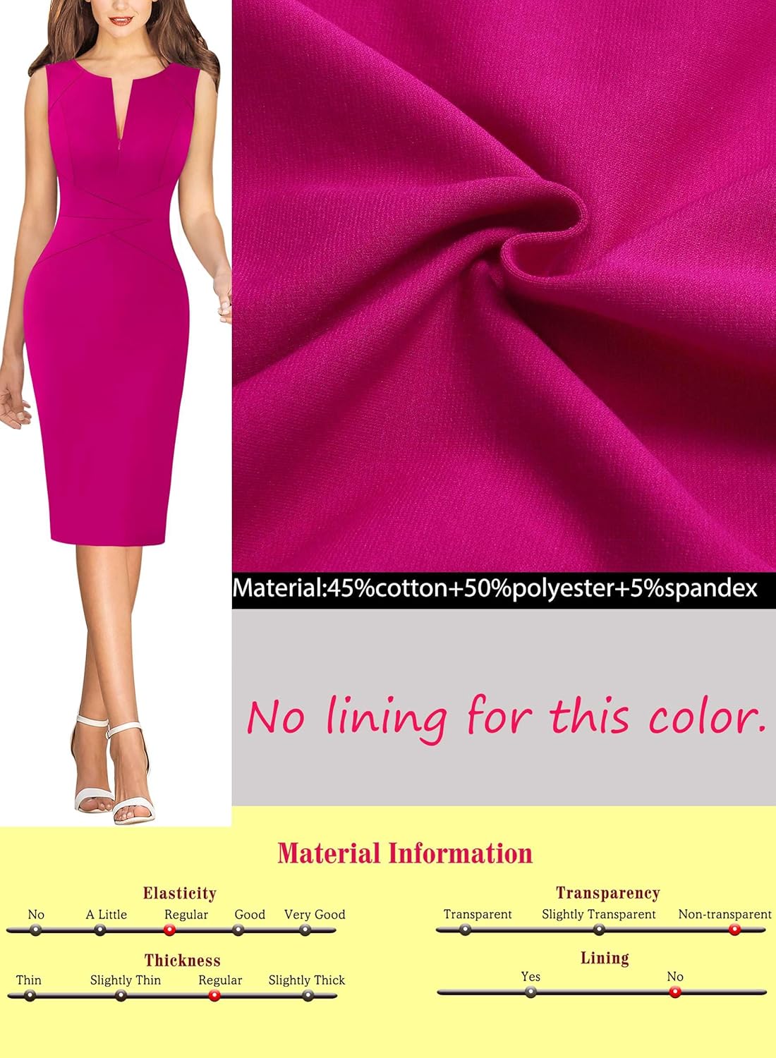 VFSHOW Womens Elegant Slim Front Zipper up Work Business Office Party Sheath Dress