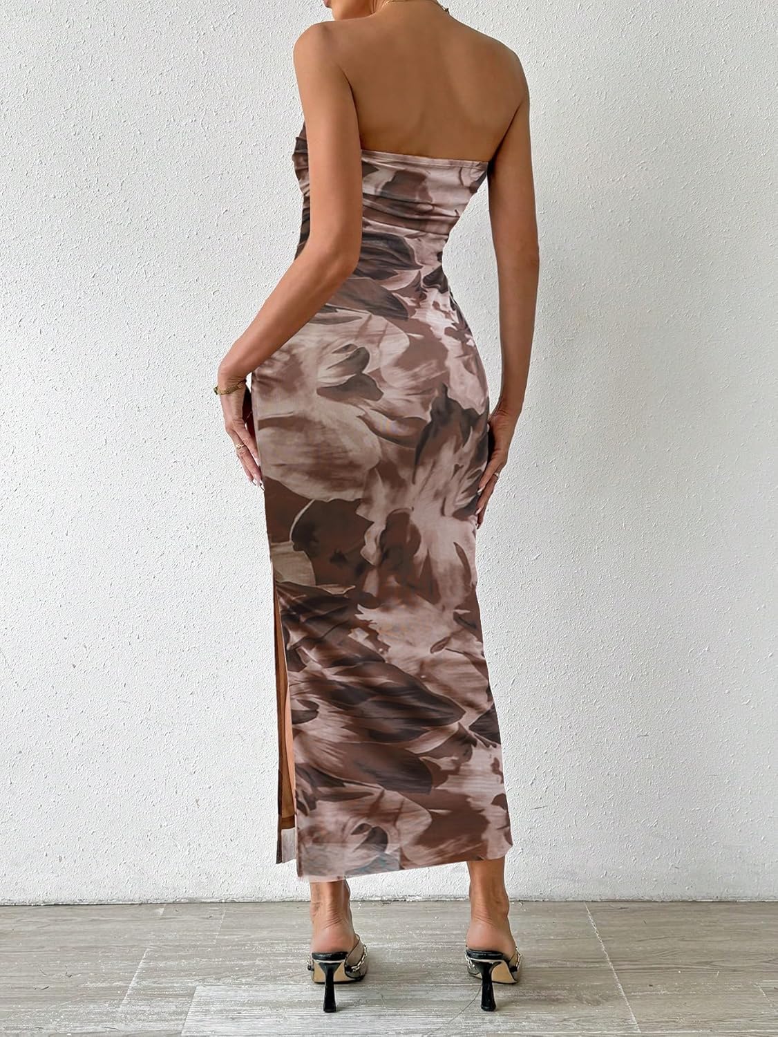 Milumia Women's Printed Strapless Tube Top Long Dress Slit Hem Sleeveless Bodycon Maxi Dresses
