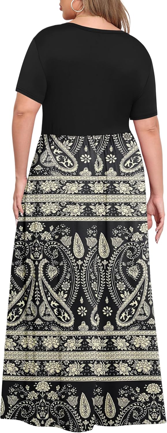 KARALIN Women’s Plus Size Maxi Dresses for Curvy Women Summer Casual Short Sleeve 2025 Long Dress 14W-26W
