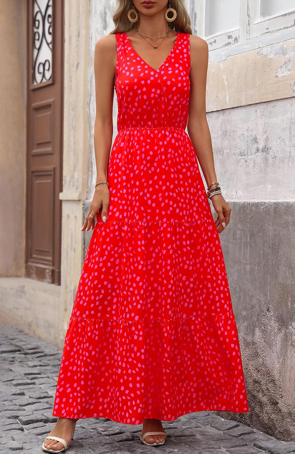 BTFBM Women Summer Dresses Casual Sleeveless Maxi Dresses Cute Floral Long Dress Wedding Guest Dress
