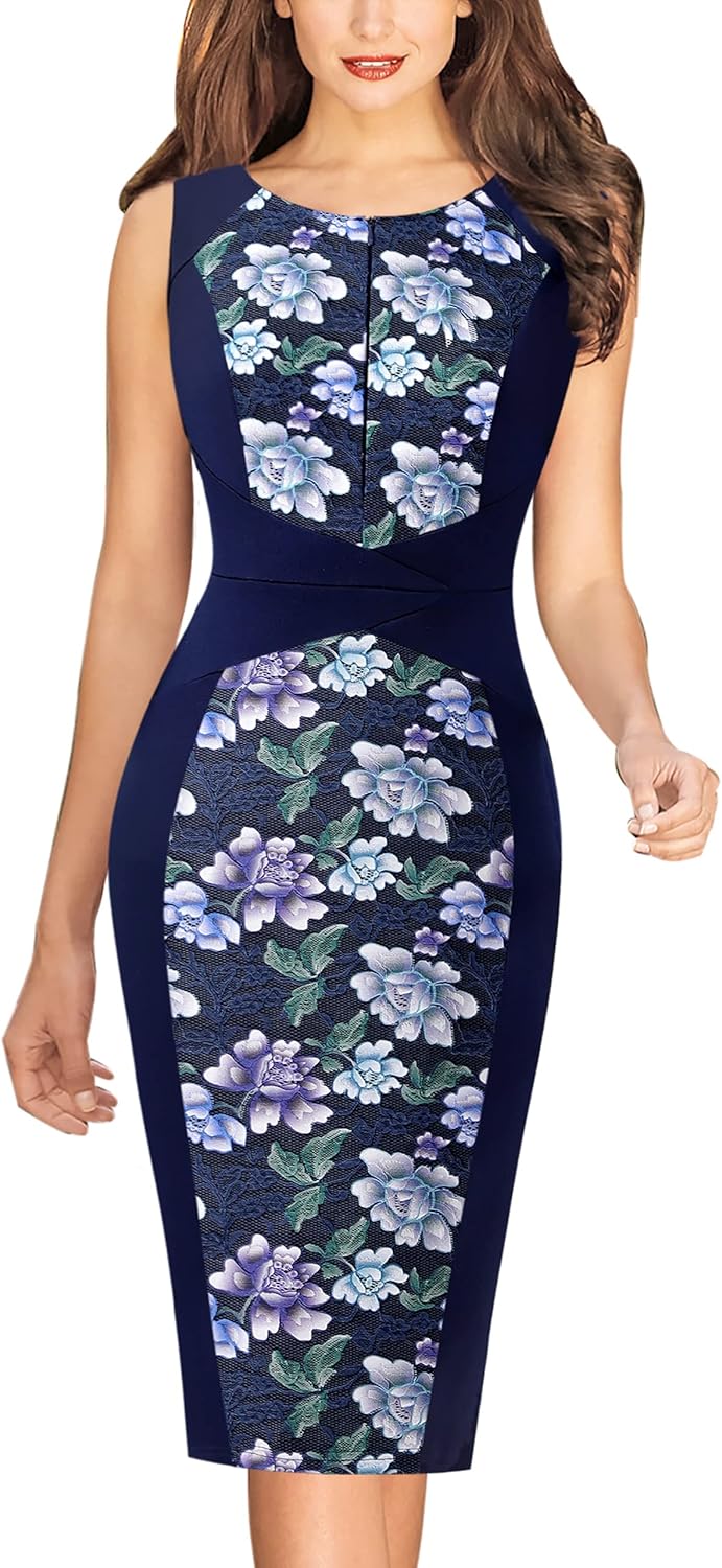VFSHOW Womens Elegant Slim Front Zipper up Work Business Office Party Sheath Dress