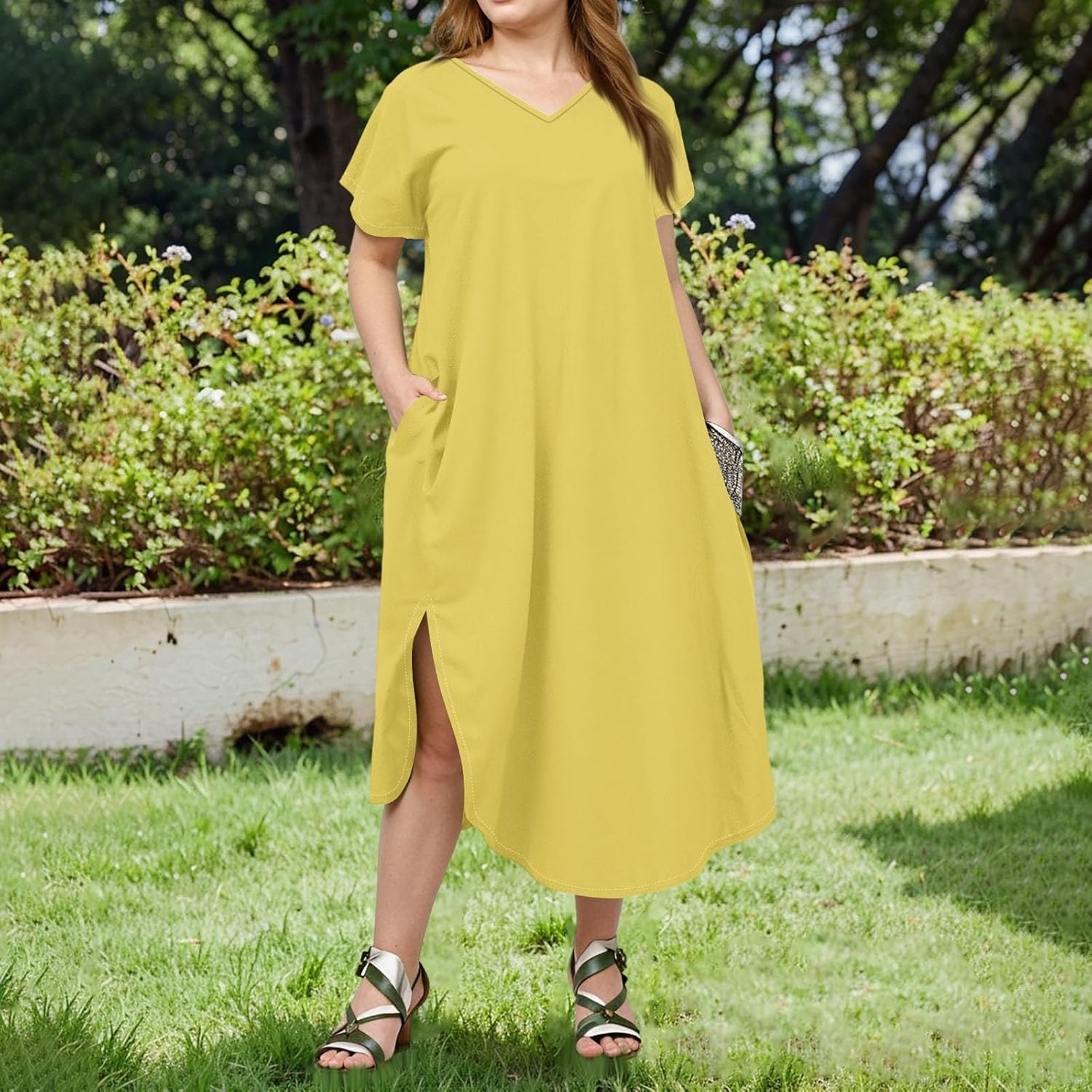 Maxi Dresses for Women 2025 Plus Size Tie Dye V Neck Dress Short Sleeve Side Split Beach Summer Sundress with Pocket