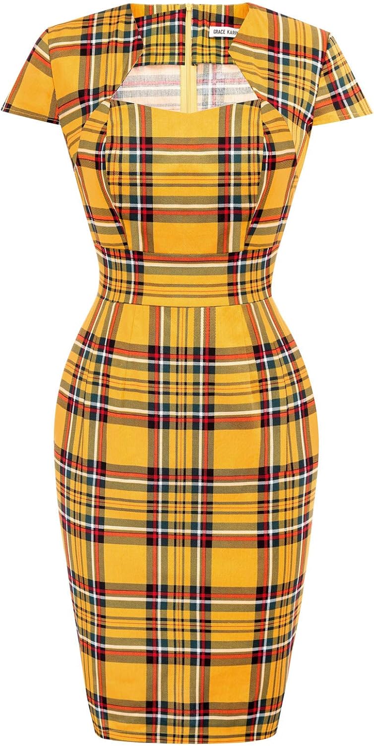 Grace Karin Womens 50s 60s Vintage Pencil Dress Bodycon Cap Sleeve Dress