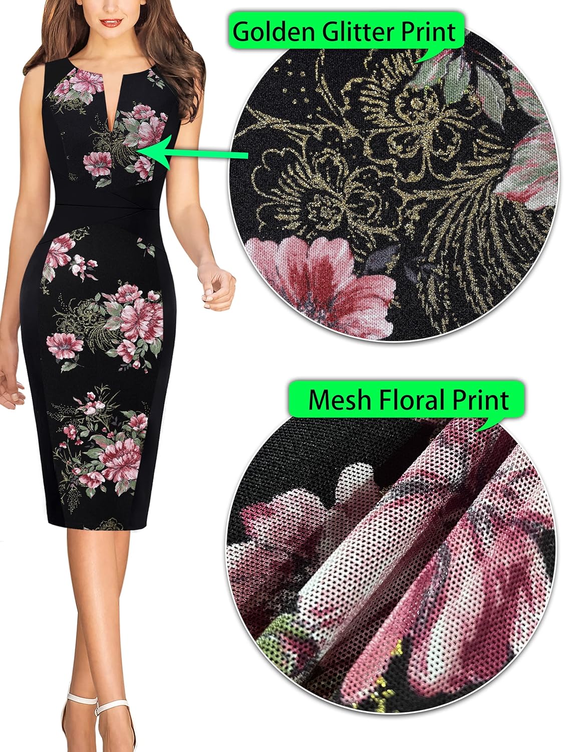 VFSHOW Womens Elegant Slim Front Zipper up Work Business Office Party Sheath Dress