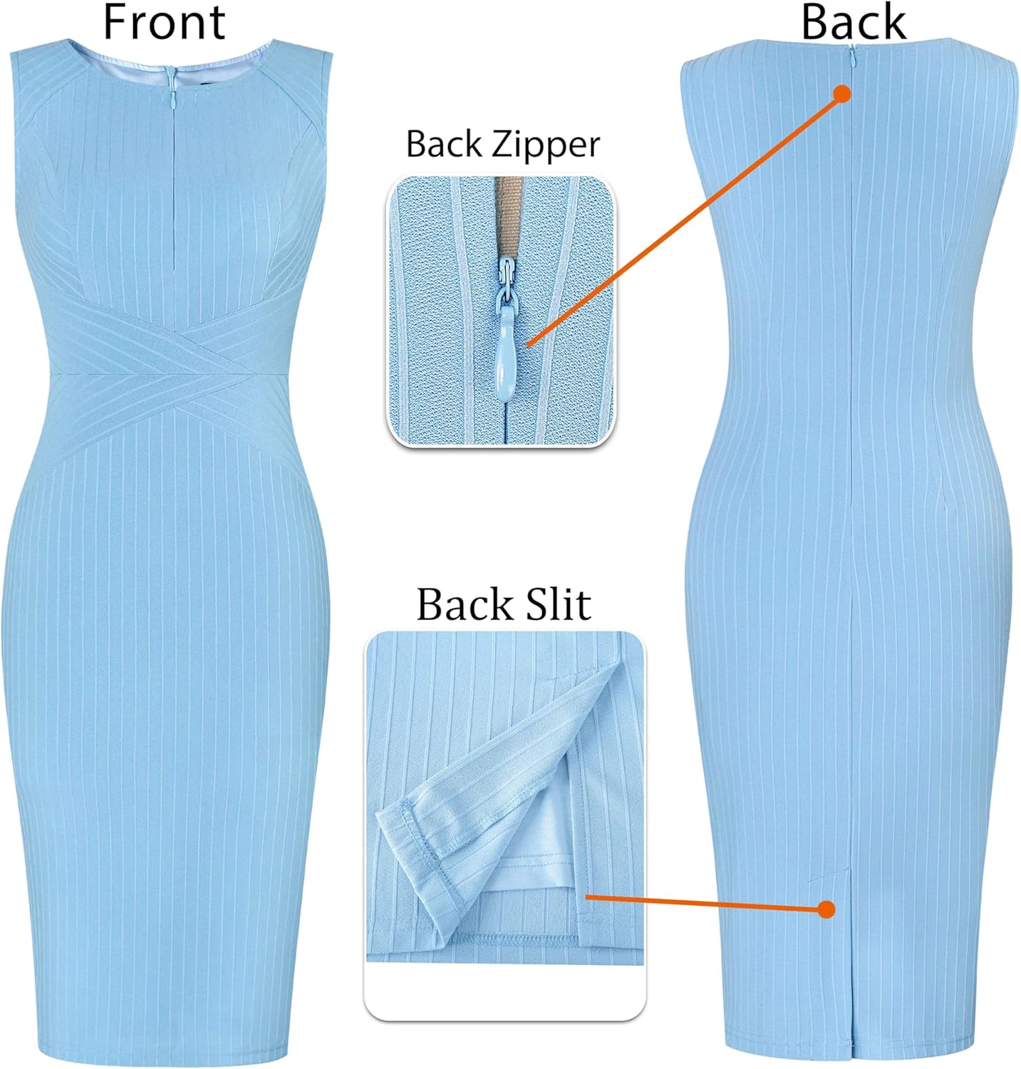 VFSHOW Womens Elegant Slim Front Zipper up Work Business Office Party Sheath Dress