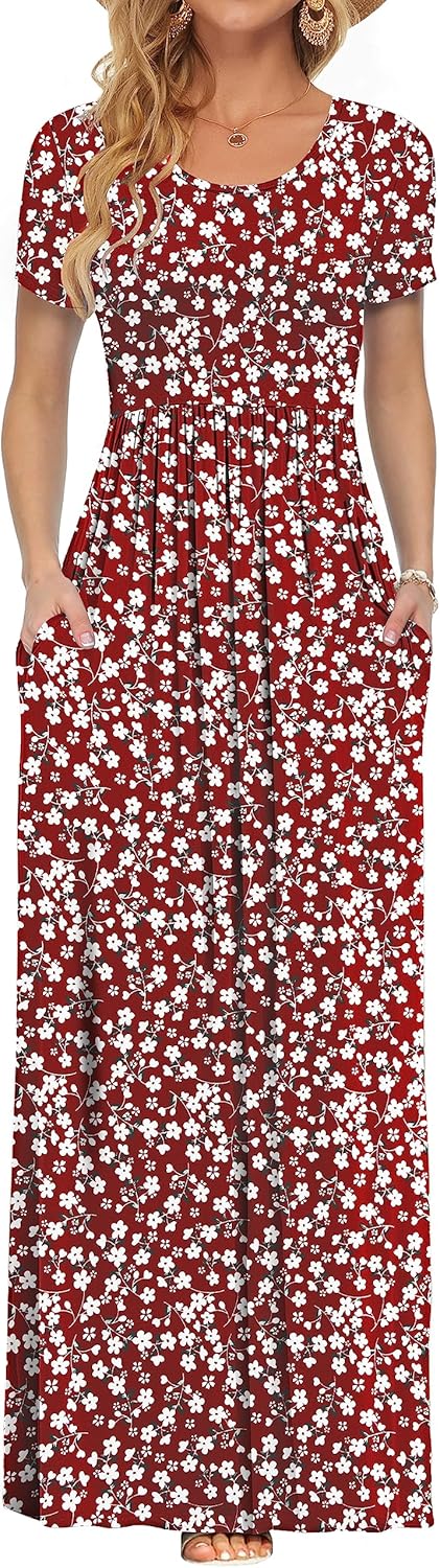 AUSELILY Women's Short Sleeve Loose Plain Casual Long Maxi Dresses for Women 2025
