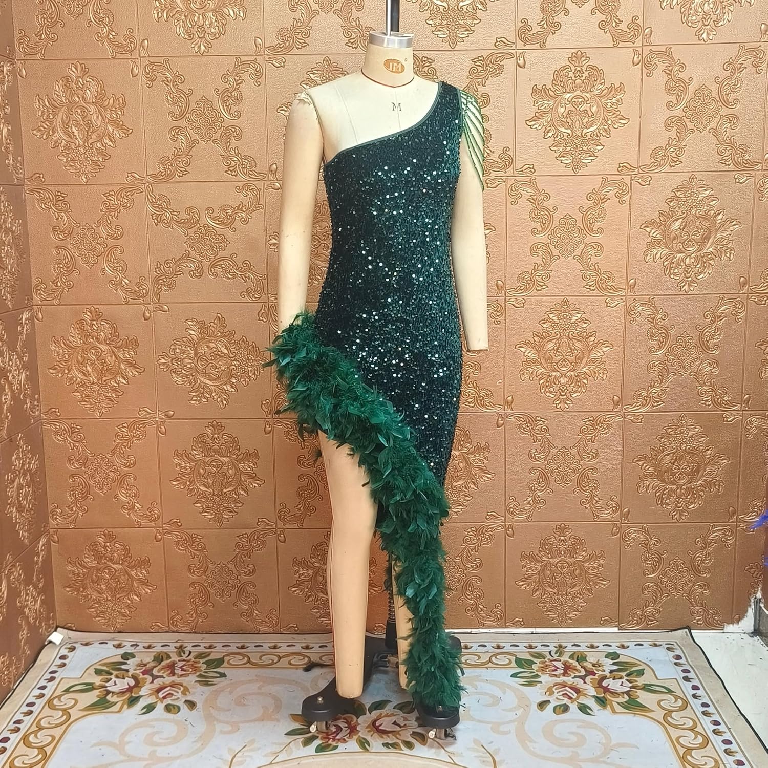 Cololura Women Sequin Elegant Sexy Tassels One Shoulder Mermaid Bodycon Cocktail Evening Midi Party Formal Dress