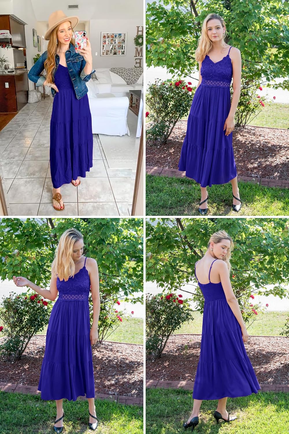 Dokuritu Women's Beach Crochet Lace Maxi Dress Solid Color Summer Vacation Spaghetti Strap Long Dress 2024