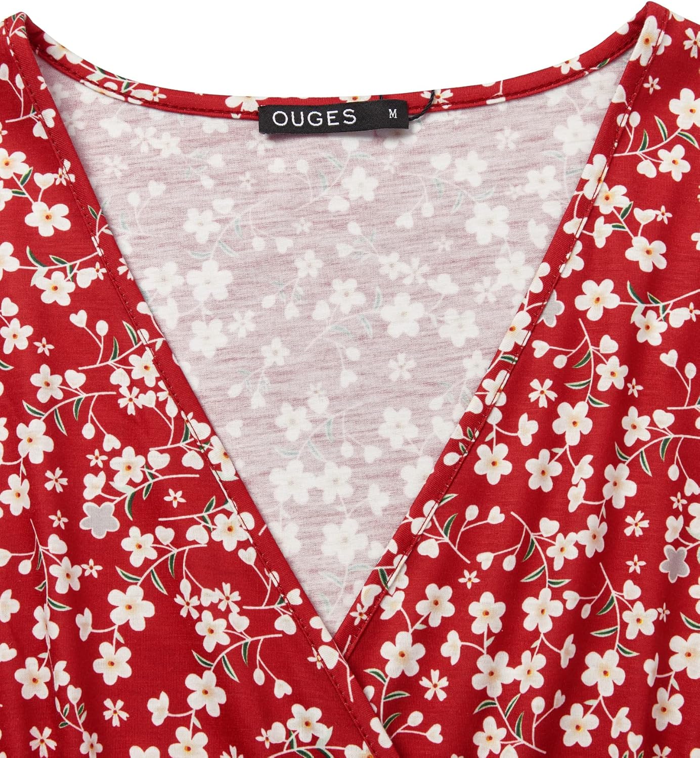 OUGES Women's Summer Short Sleeve V-Neck Floral Short Party Dress with Pockets