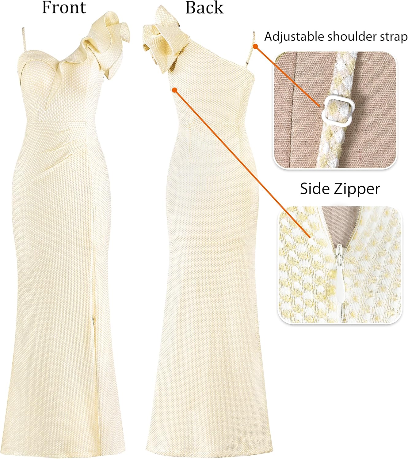 VFSHOW Womens Ruffle One Shoulder Strap Ruched Formal Prom Wedding Maxi Dress V Neck Elegant Split Cocktail Evening Long Gown