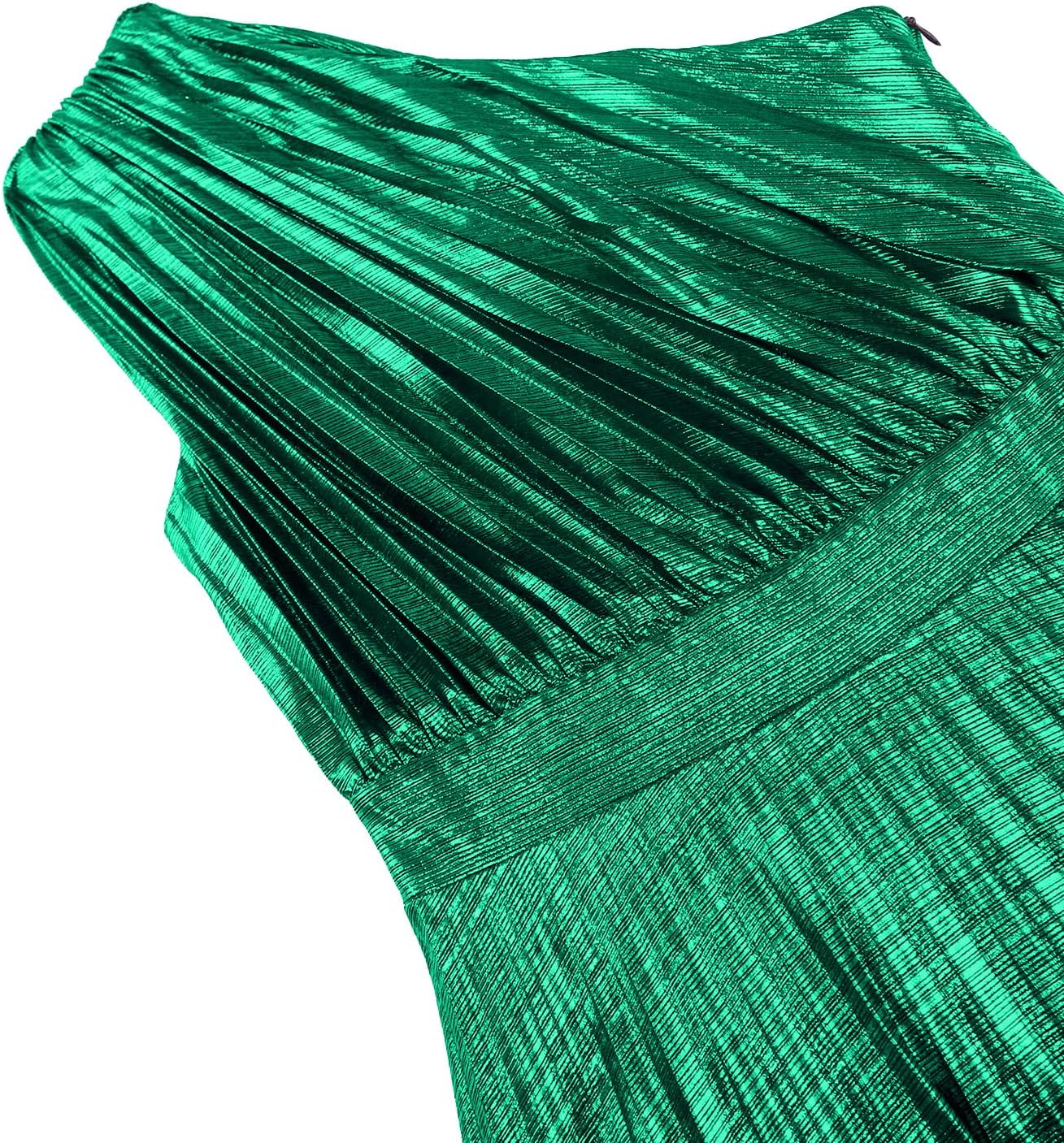 AOMEI Women's Luxury Metallic One Shoulder Sleeveless Elegant Pleated Long Dress