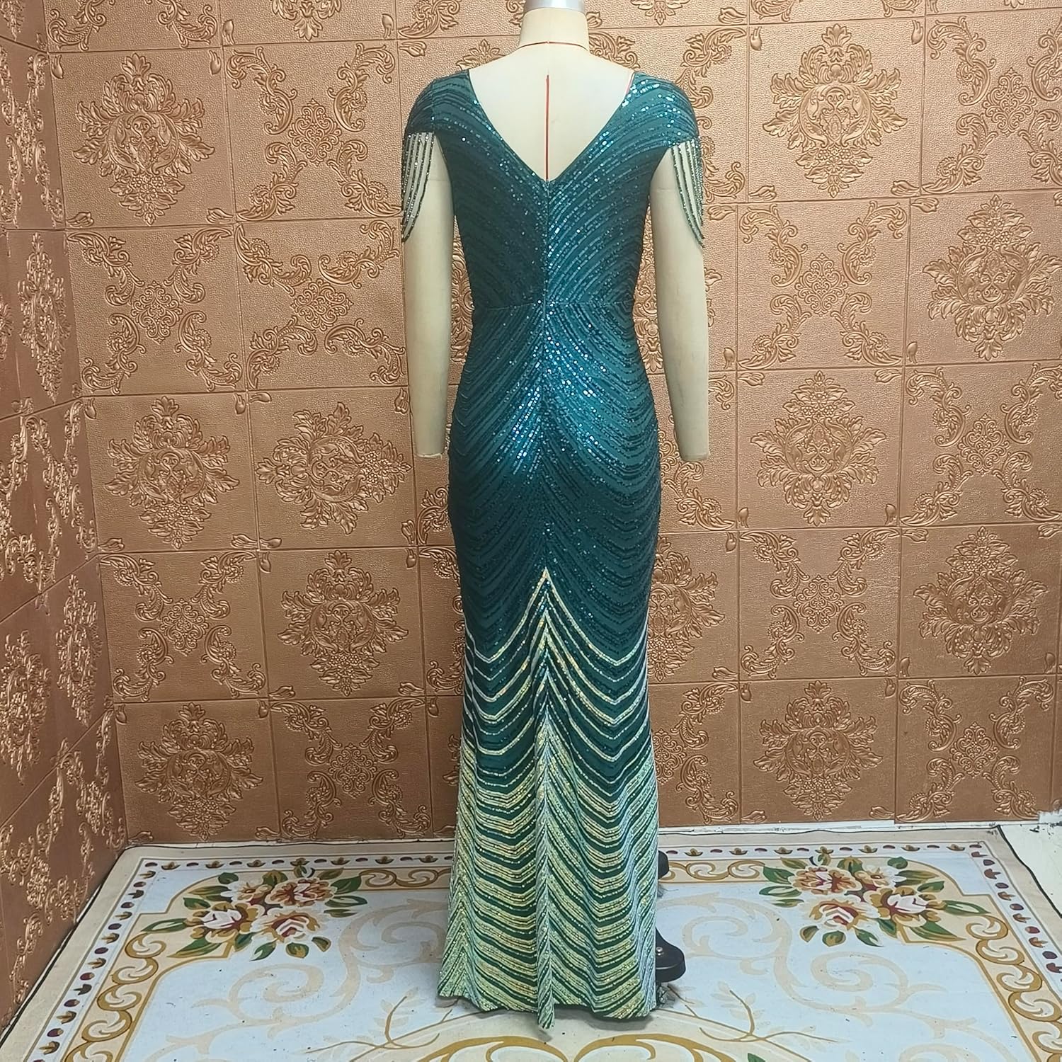 Cololura Women Sequin Elegant Sexy One Shoulder Tassel Mermaid Bodycon Cocktail Evening Dress