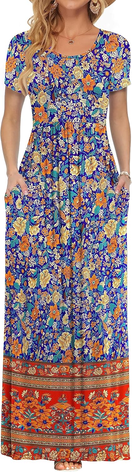 AUSELILY Women's Short Sleeve Loose Plain Casual Long Maxi Dresses for Women 2025