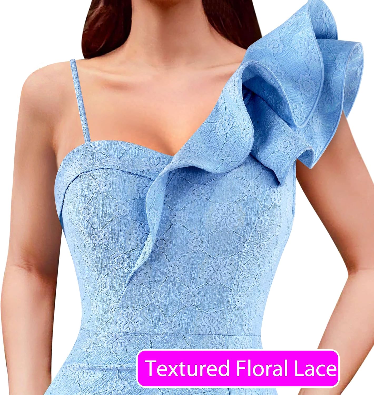VFSHOW Womens Ruffle One Shoulder Strap Ruched Formal Prom Wedding Maxi Dress V Neck Elegant Split Cocktail Evening Long Gown