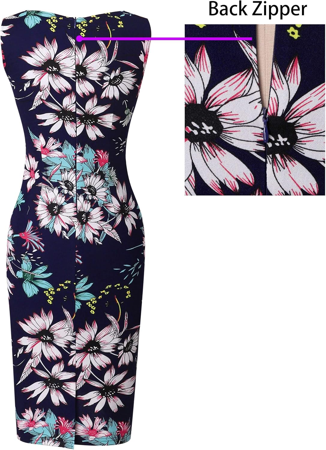 VFSHOW Womens Elegant Slim Front Zipper up Work Business Office Party Sheath Dress