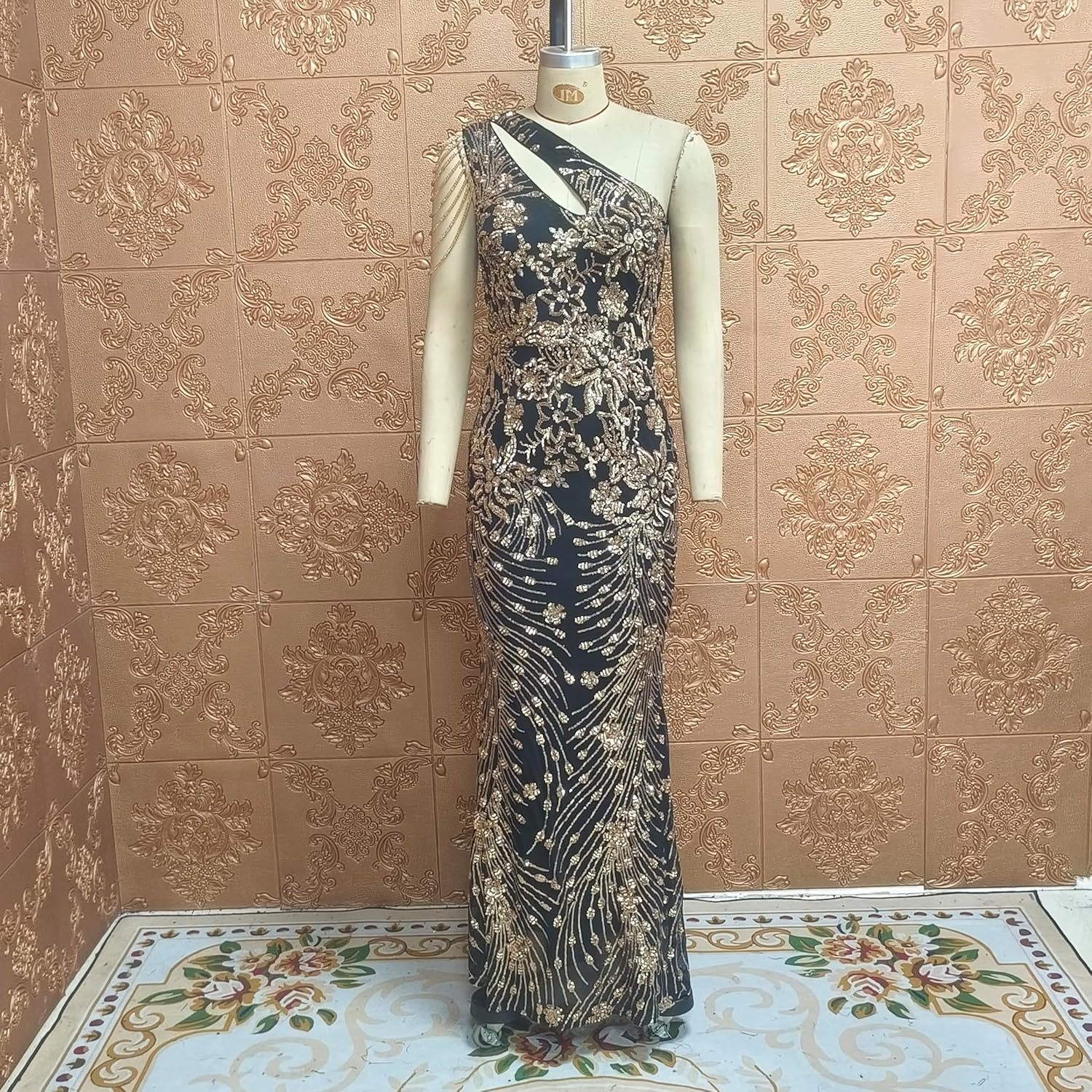 Cololura Women Sequin Elegant Sexy One Shoulder Tassel Mermaid Bodycon Cocktail Evening Dress