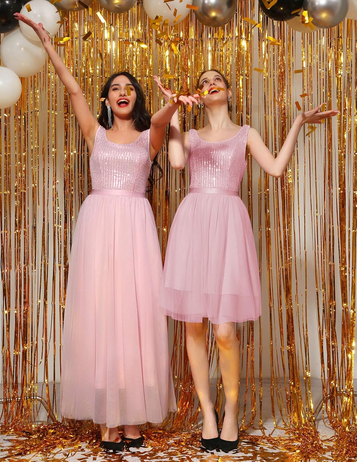 BeryLove Sequin Dress for Woman Vintage A Line Wedding Formal Swing Mesh Dress Sleeveless Cocktail Maxi Gowns