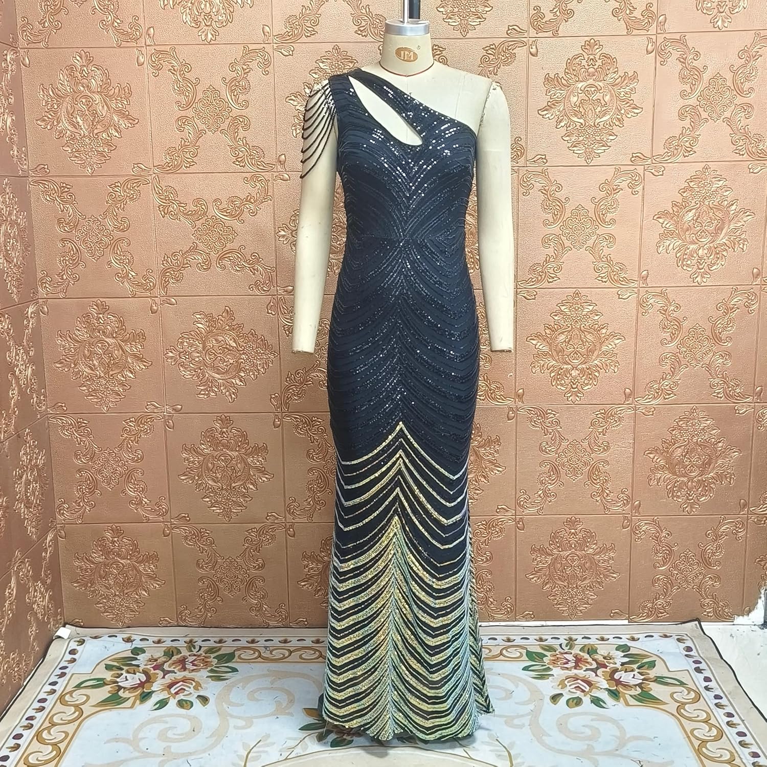 Cololura Women Sequin Elegant Sexy One Shoulder Tassel Mermaid Bodycon Cocktail Evening Dress