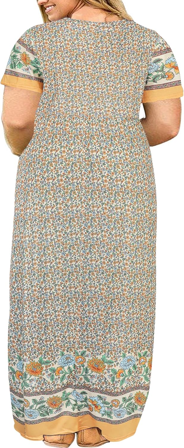Kancystore Women's Short Sleeve Plus Size Maxi Dress with Pockets Loose Casual Summer Dresses