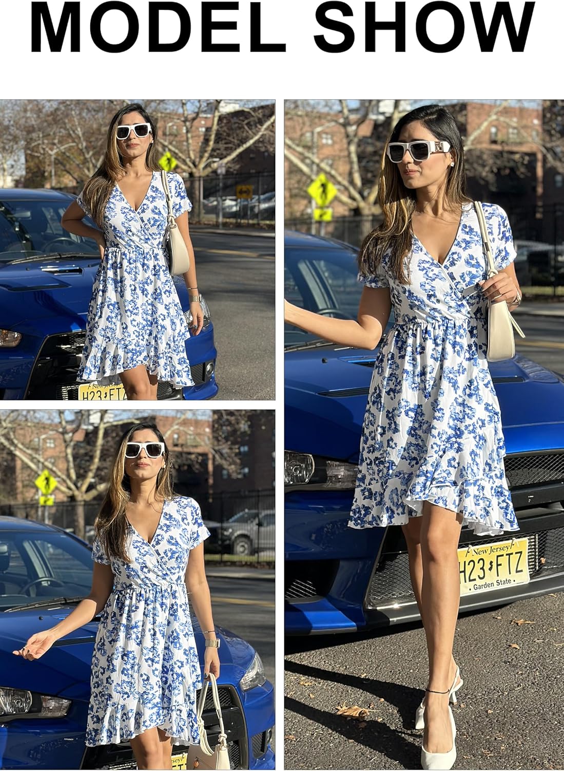 ULTRANICE Womens Summer Dresses Floral V Neck Ruffled Hem Spaghetti Spring Casual Beach Outfits Flowy Wrap Sun Dress