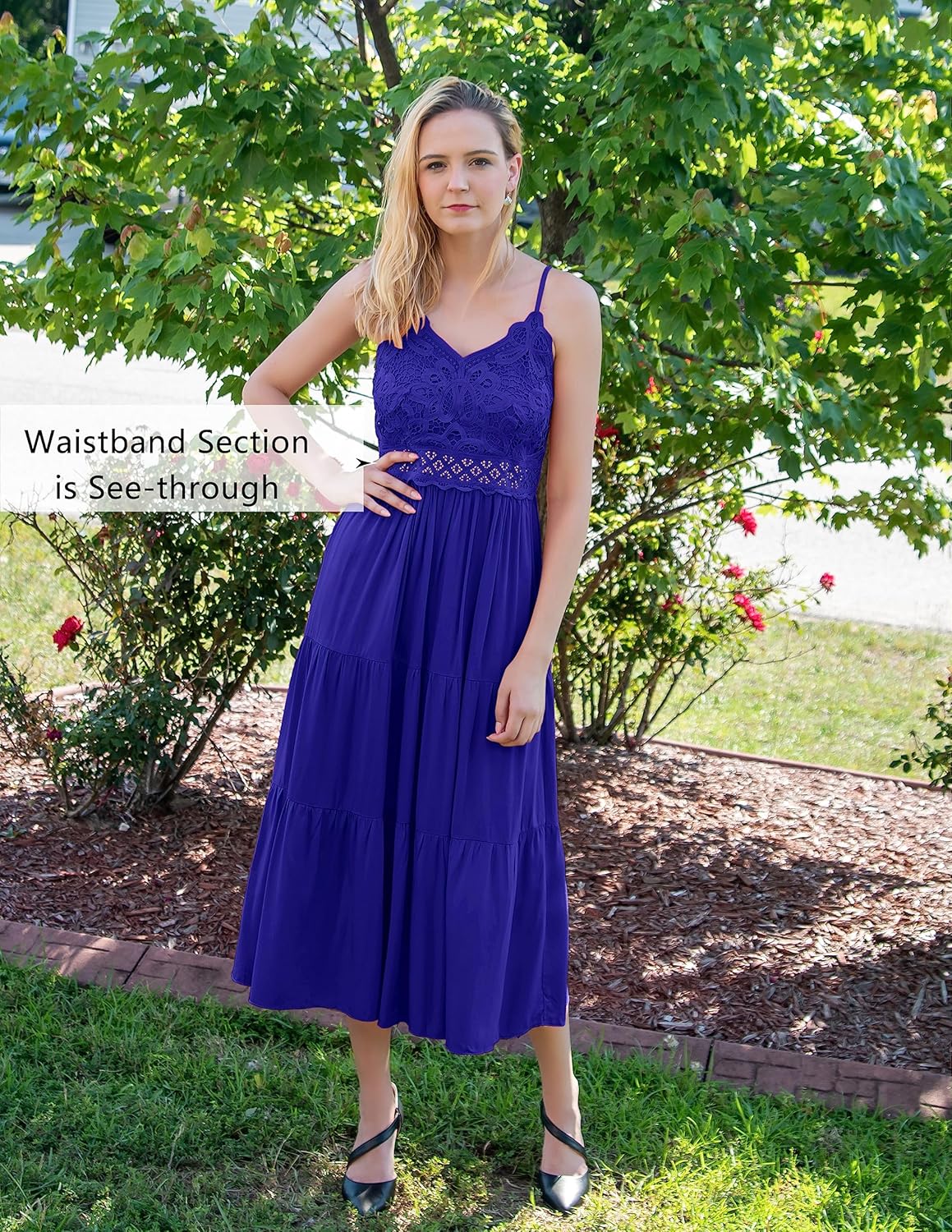 Dokuritu Women's Beach Crochet Lace Maxi Dress Solid Color Summer Vacation Spaghetti Strap Long Dress 2024