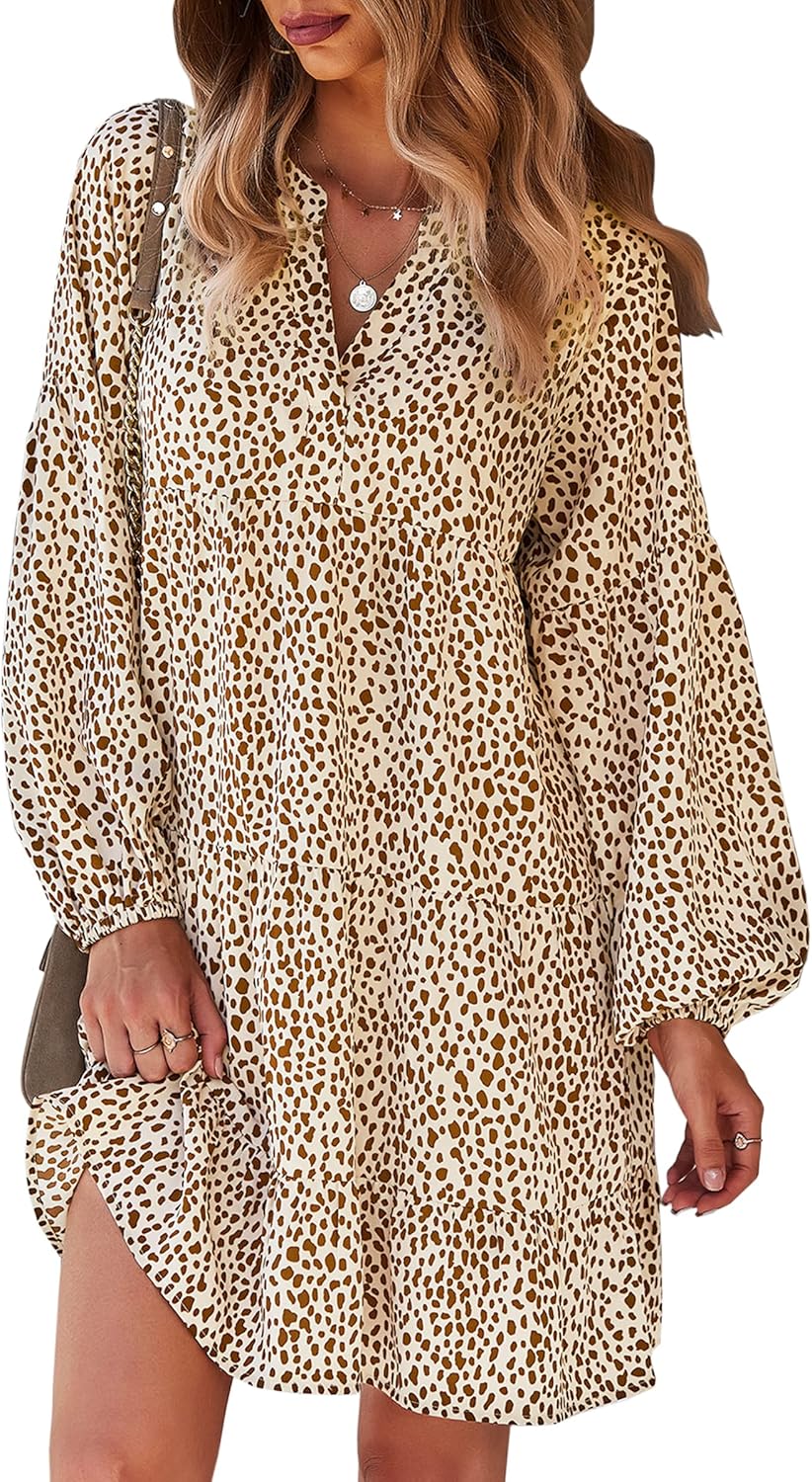 CCTOO Women's Summer Dresses Casual V Neck Button Down 3/4 Sleeve Floral Print Loose Flowy Shirt Dress