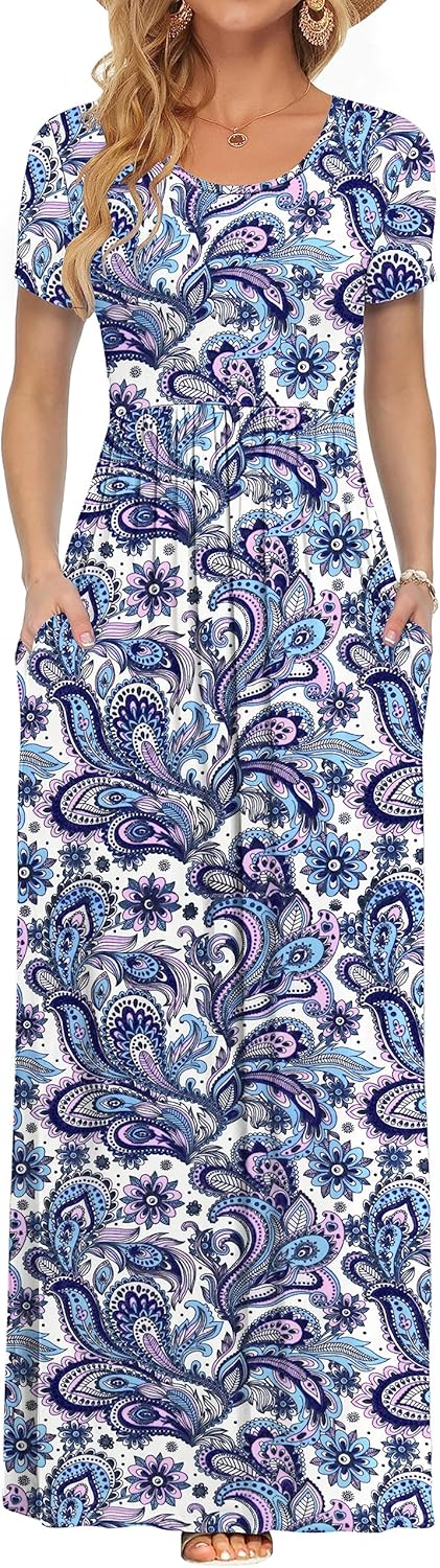 AUSELILY Women's Short Sleeve Loose Plain Casual Long Maxi Dresses for Women 2025