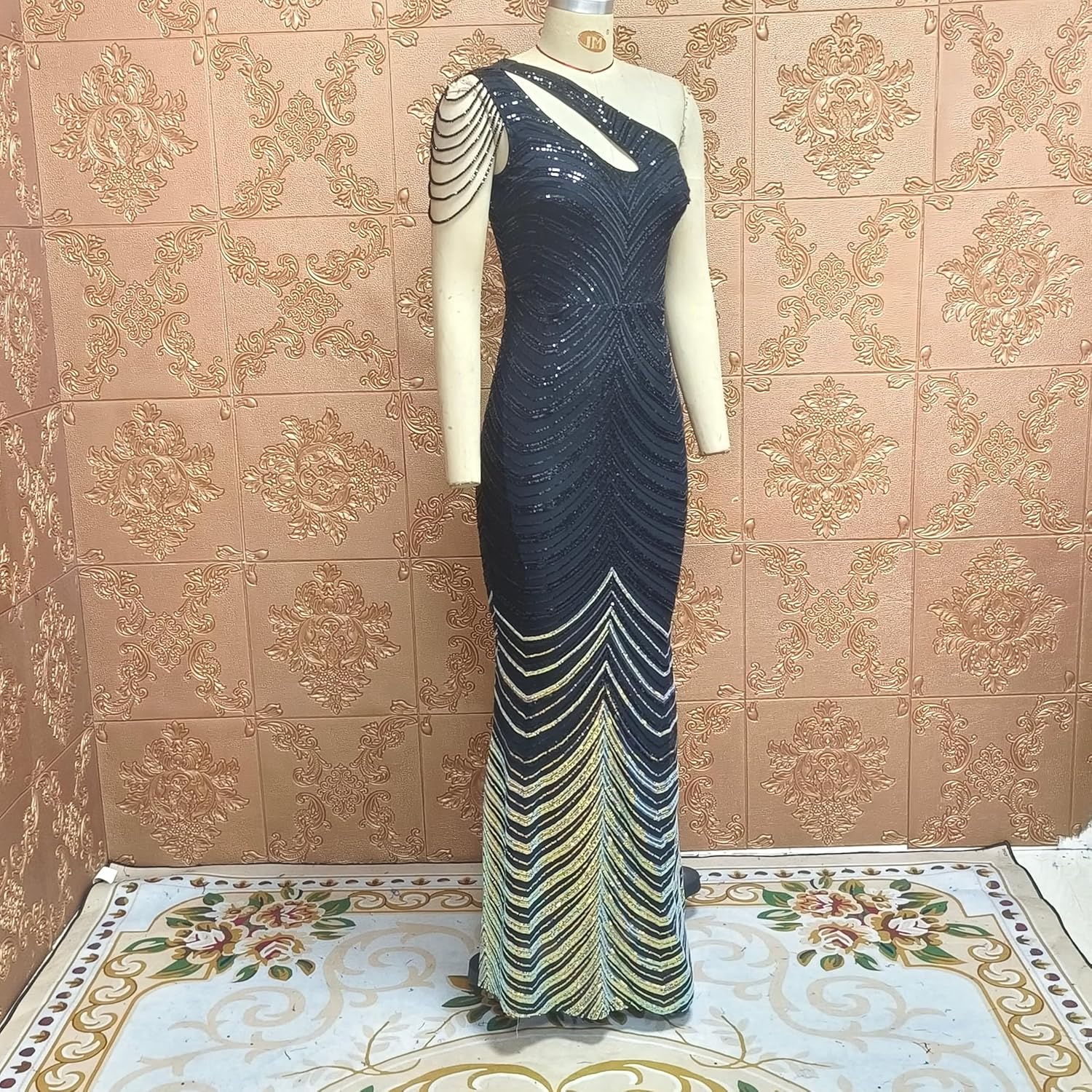 Cololura Women Sequin Elegant Sexy One Shoulder Tassel Mermaid Bodycon Cocktail Evening Dress