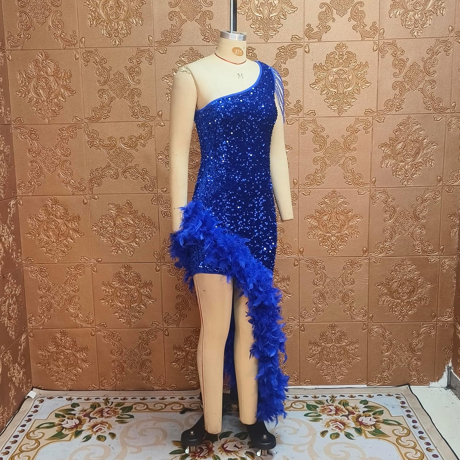 Cololura Women Sequin Elegant Sexy Tassels One Shoulder Mermaid Bodycon Cocktail Evening Midi Party Formal Dress