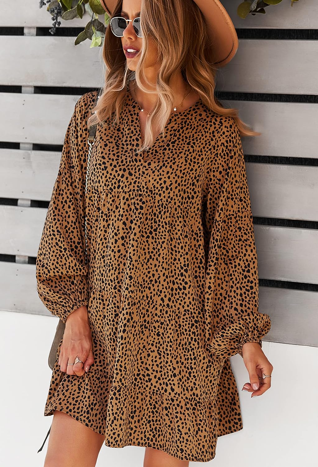 CCTOO Women's Summer Dresses Casual V Neck Button Down 3/4 Sleeve Floral Print Loose Flowy Shirt Dress
