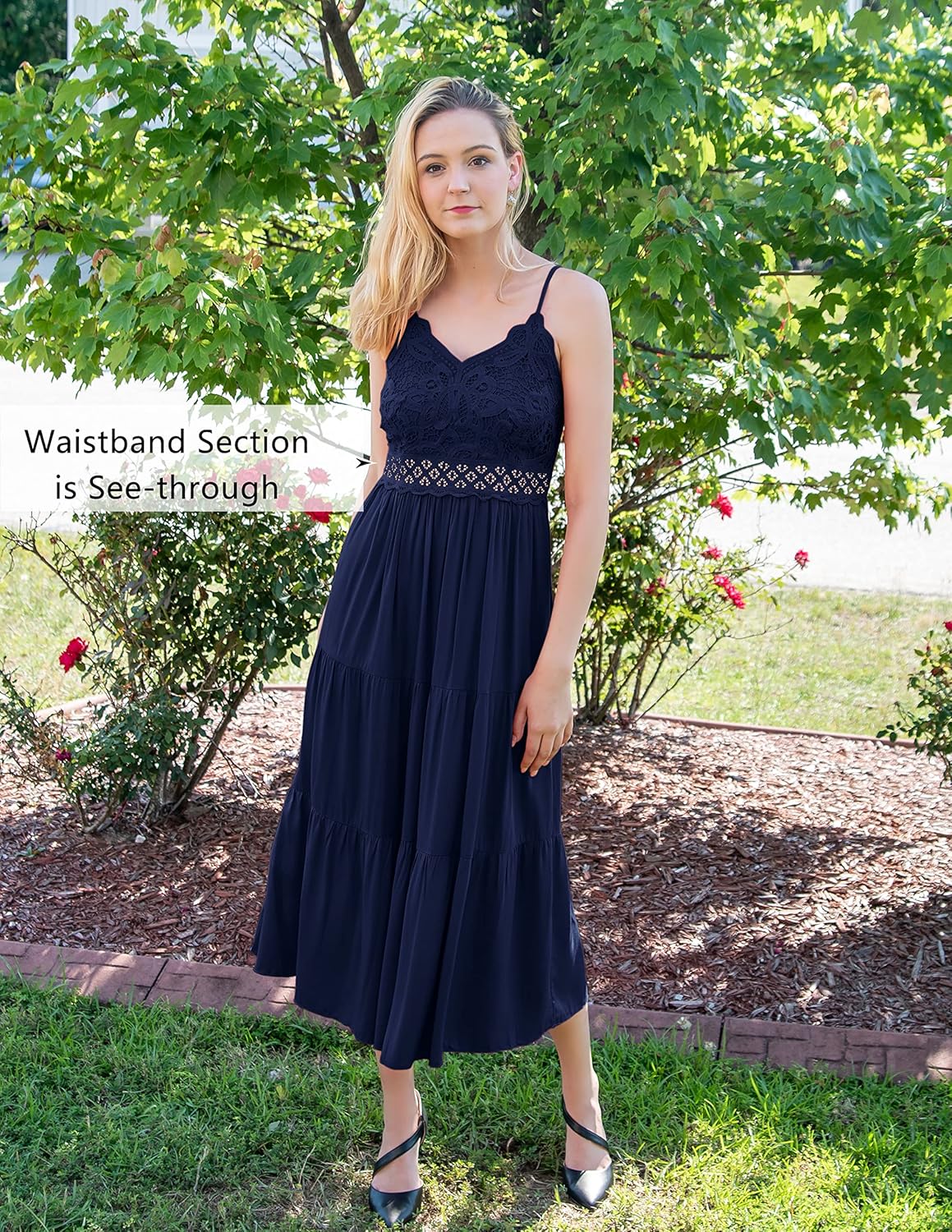 Dokuritu Women's Beach Crochet Lace Maxi Dress Solid Color Summer Vacation Spaghetti Strap Long Dress 2024