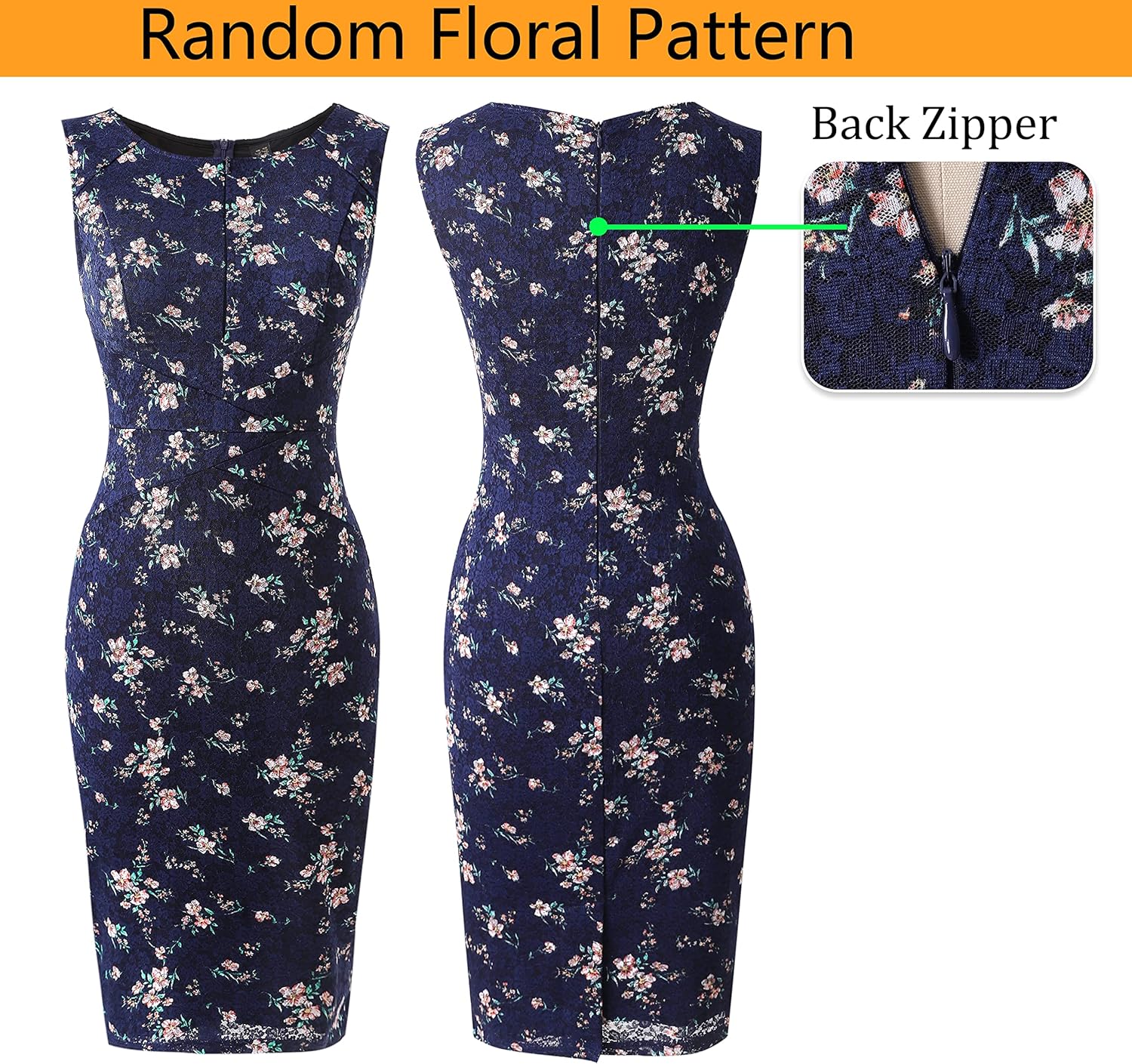 VFSHOW Womens Elegant Slim Front Zipper up Work Business Office Party Sheath Dress