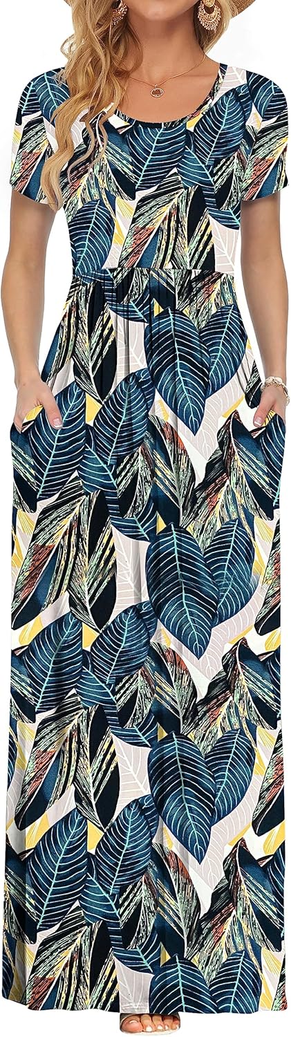 AUSELILY Women's Short Sleeve Loose Plain Casual Long Maxi Dresses for Women 2025