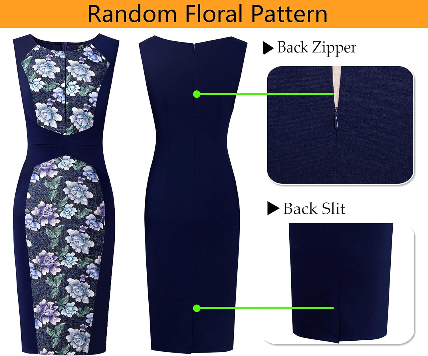 VFSHOW Womens Elegant Slim Front Zipper up Work Business Office Party Sheath Dress